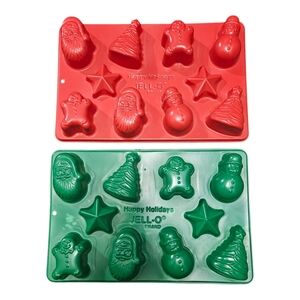 Vintage Jello Jiggler Happy Holidays Christmas Mold Set of 2 Tree Santa Snowman